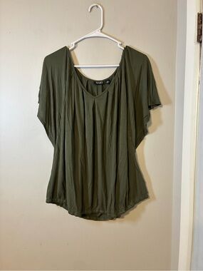 a.n.a Olive Green V-Neck Flutter Sleeve Tunic Top